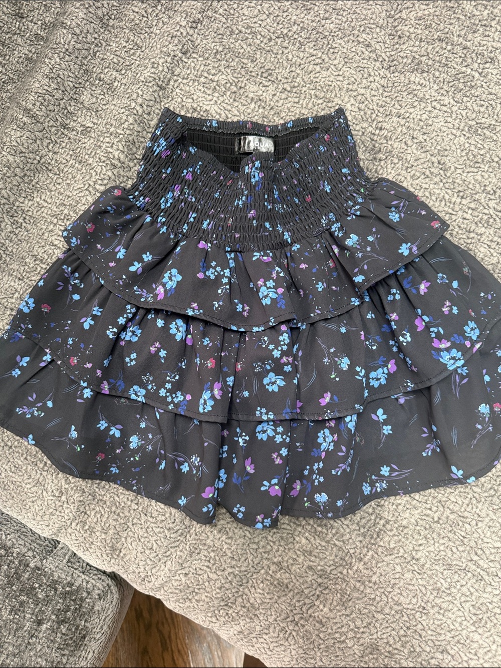 Aqua Black Floral Tiered Skater Skirt - Blue & Purple Accents